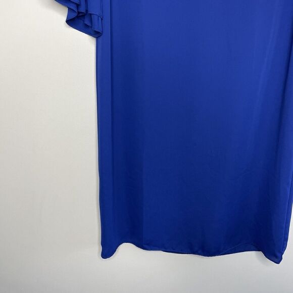 AMANDA UPRICHARD Womens Cobalt Blue Mini Shift Dress Small S Ruffle Sleeve - Picture 5 of 12